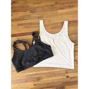 Woman's Lululemon Black Sports Bra Criss Cross Strappy + White Crop Tank Size 12